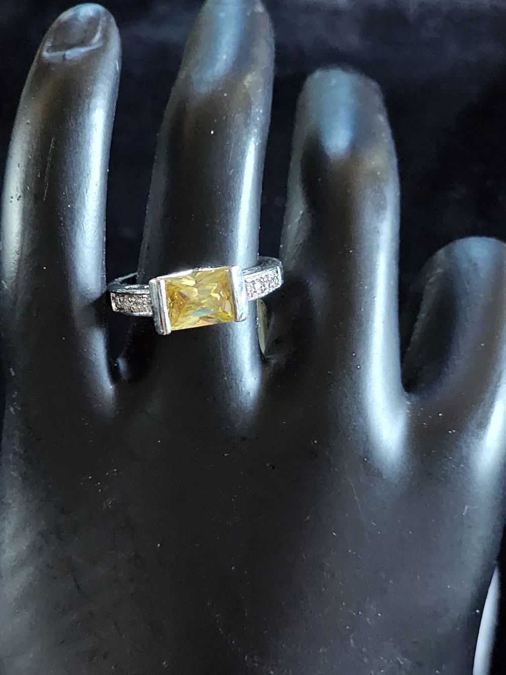 Lia Sophia Yellow Stone CZ Silver Ring | Princess Cut Cocktail Statement Ring 7